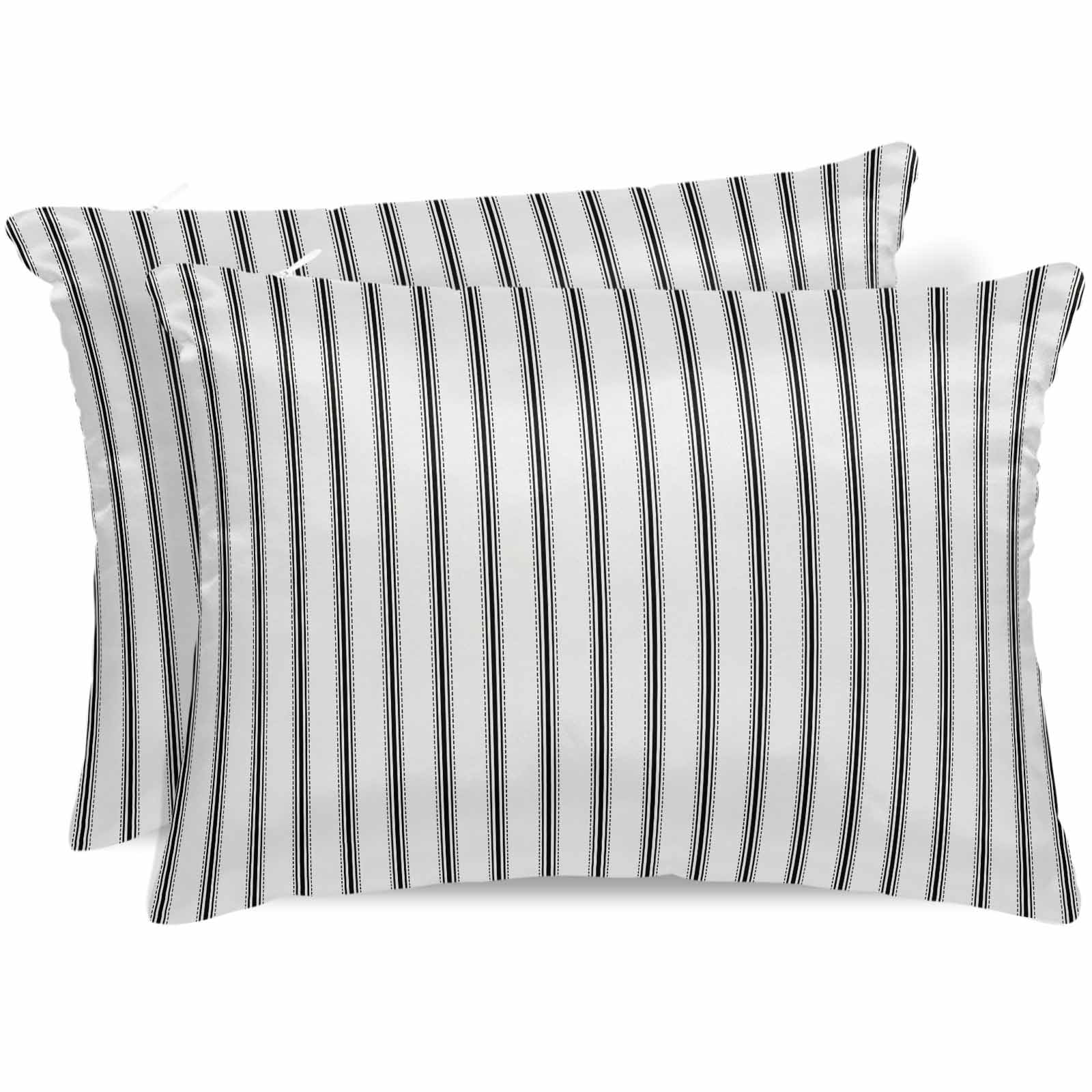 Black Striped Pillow Cases Standard Size Set of 2, Smooth Satin Pillowcase for Hair and Skin, Black White Stripes Farmhouse Decorative Cooling Bed Pillow Covers with Zipper, 20x26 Inches