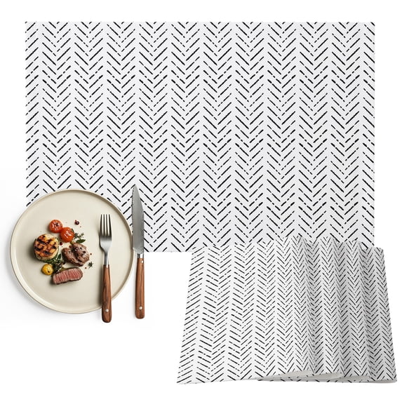 Black Striped Placemats Set of 6, Modern Abstract Art Geometric Washable Wipeable Table Mats for Dining Tables, Indoor Outdoor Kitchen Place Mats for Holiday Party Table Decor