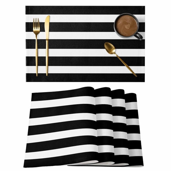 Black Striped Placemats Set of 6 Modern Simple Monochrome Geometric White Place Mats Indoor Wipeable Table Mats Washable Cloth Dining Table Placemats for Kitchen Holiday Party Home Decor 13x19 Inch