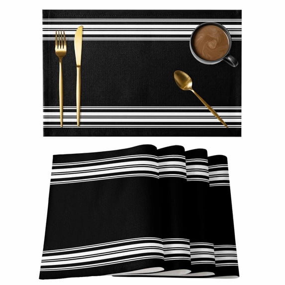 Black Striped Placemats Set of 4 Black White Stripes Place Mats Table Mats Kitchen Dining Home Outdoor Party Table Decoration