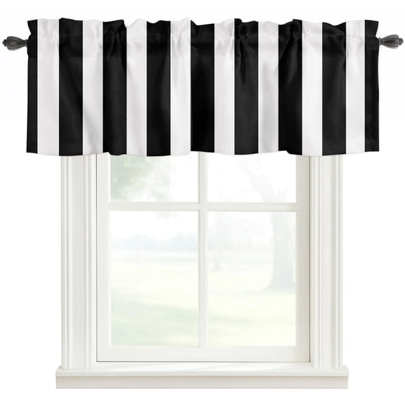 Black Striped Rod Pocket Curtain Valance, Modern Farmhouse Black and White Stripes Farmhouse Window Valance for Living Room, Bedroom, Kitchen 42"W x 18"L