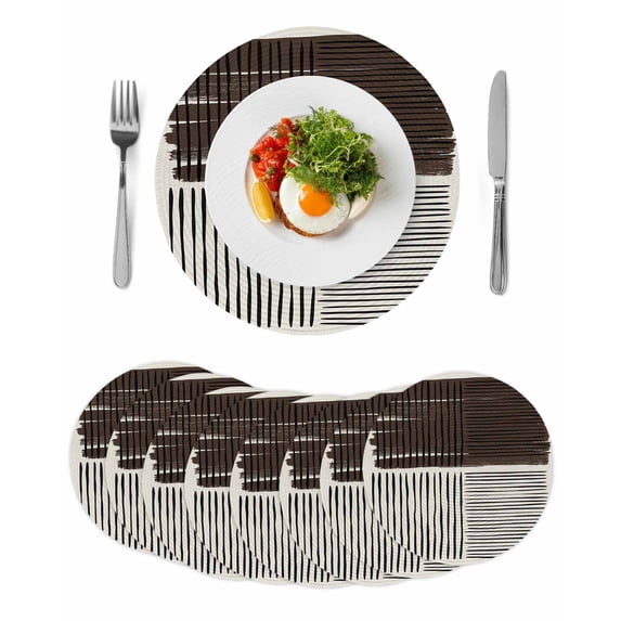 Black Striped Round 13 Inch Placemats Set of 8, Farmhouse Stripes Modern Abstract Art HeatResistant Non Slip Place Mats for Dining Table, Wipeable Braided Kitchen Table Mats for Housewarming