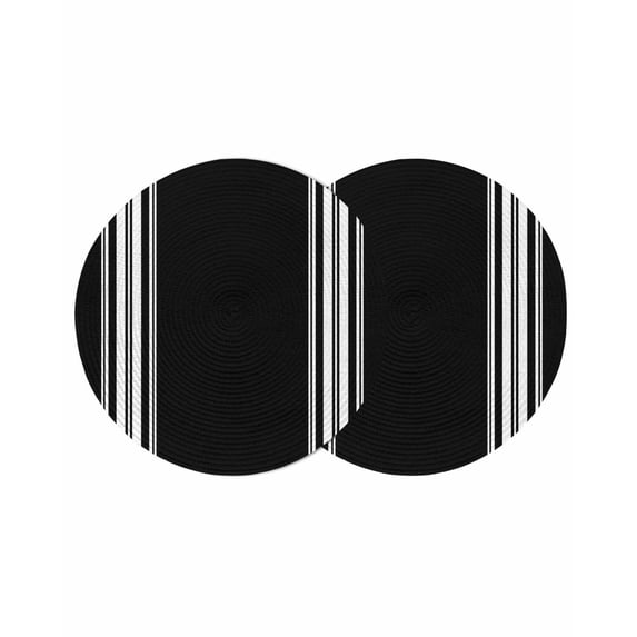 Black Striped Round 15 Inch Placemats Set of 2, Farmhouse Black White Stripes HeatResistant Non Slip Place Mats for Dining Table, Wipeable Braided Kitchen Table Mats for Housewarming