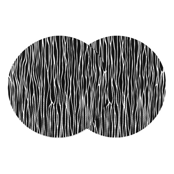 Black Striped Round Placemats Set of 2 Retro Wave Lines Texture Simple Place Mats Indoor Woven Table Mats Washable Heat-Resistance Braided Dining Table Placemats for Kitchen Party Decor 15 Inch