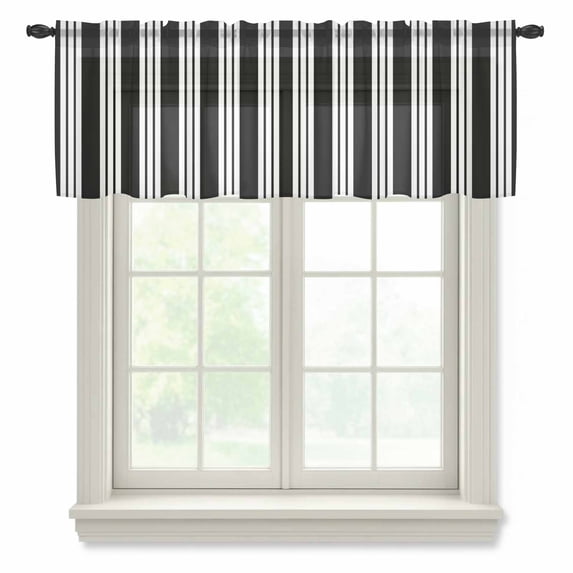 Black Striped Semi Sheer Valance Curtains Modern Classic Stripes Rustic ...
