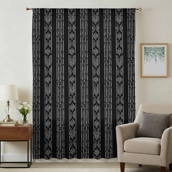 Black Striped Sheer Curtains 63 Inches Long, Modern Abstract Art Geometric Stripes Light Filering Curtains, Breathable Simi Curtain Privacy Drapes for Living Room Bedroom Lightweight Window Treatment