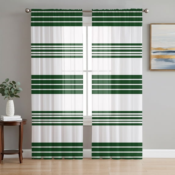 Black Striped Sheer Curtains 72 Inch Length 2 Panels Set, Modern Horizontal Stripes Geometric Art Voile Window Treatment Rod Pocket Curtains Sheers Drapes for Bedroom/Living Room/Kitchen 52"x72"x2