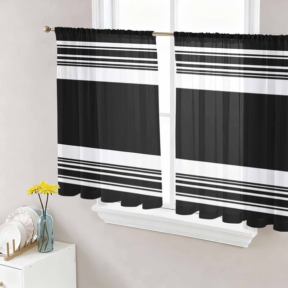 Black Striped Sheer Curtains for Living Room Bedroom, Modern Classic ...