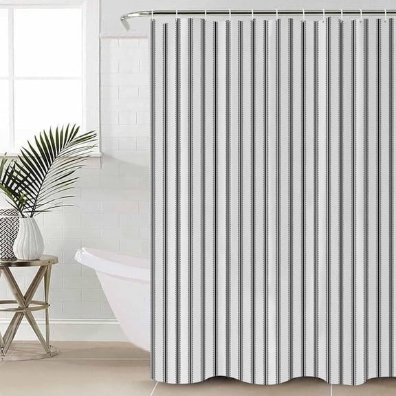 Black Striped Shower Curtain Set with Hooks, Black White Stripes Farmhouse Waterproof Fabric Stall Shower Curtains for Bathroom and Bathtub 36"W x 72"L (Pack of 1)