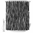 thumbnail image 1 of Black Striped Shower Curtain Set - Small 36" x 72" Washable Bathtub Curtain with 12 Hooks, Retro Wave Lines Texture Simple Waterproof Fabric Stall Shower Curtains for Bathroom/Bathtub Décor, 1 of 6