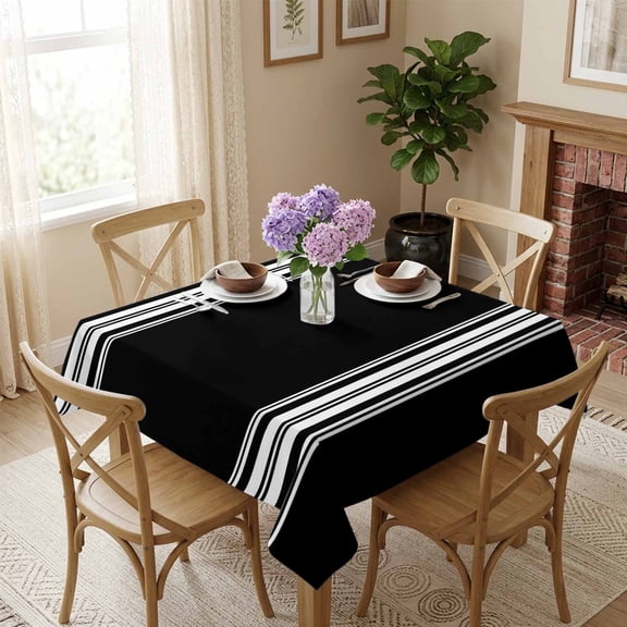 Black Striped Square Tablecloth 60x60 Inch Black White Stripes Waterproof Polyester Tablecloth for Dining Table, Washable Table Cover for Kitchen Dining Room Wedding Decoration,Stain Resistant