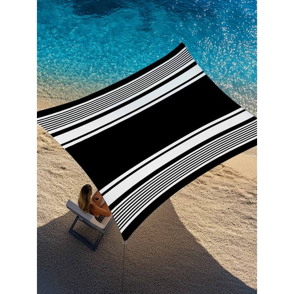 Black Striped Sun Shade Sail 6.5' x 10', Modern Classic Stripe Rustic Country Farmhouse Rectangle Outdoor Sunshade Canopy, Waterproof UV Block Patio Covers for Garden Yard Beach