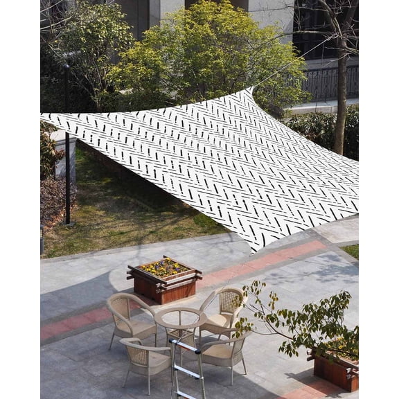 Black Striped Sun Shade Sail 6.5'x10' Rectangle Outdoor Shade Canopy, Modern Abstract Art Geometric Porch Shades Outdoor Sun Blocking Screen, Sunshade Cloth Covers for Patio/Deck/Garden