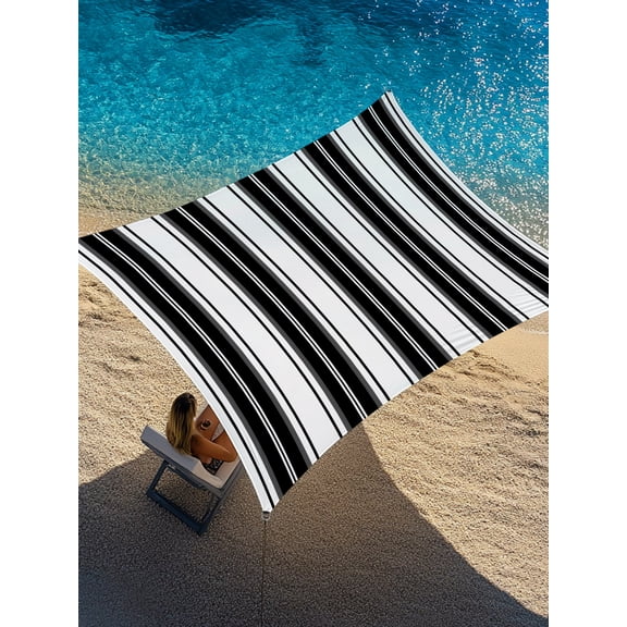 Black Striped Sun Shade Sail 8' x 10', Vertical Stripe Modern Minimalist Rectangle Outdoor Sunshade Canopy, Waterproof UV Block Patio Covers for Garden Yard Beach