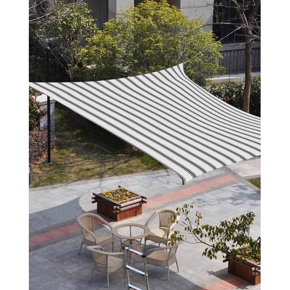 Black Striped Sun Shade Sail 8'x10' Rectangle Outdoor Shade Canopy, Black White Stripes Farmhouse Porch Shades Outdoor Sun Blocking Screen, Sunshade Cloth Covers for Patio/Deck/Garden