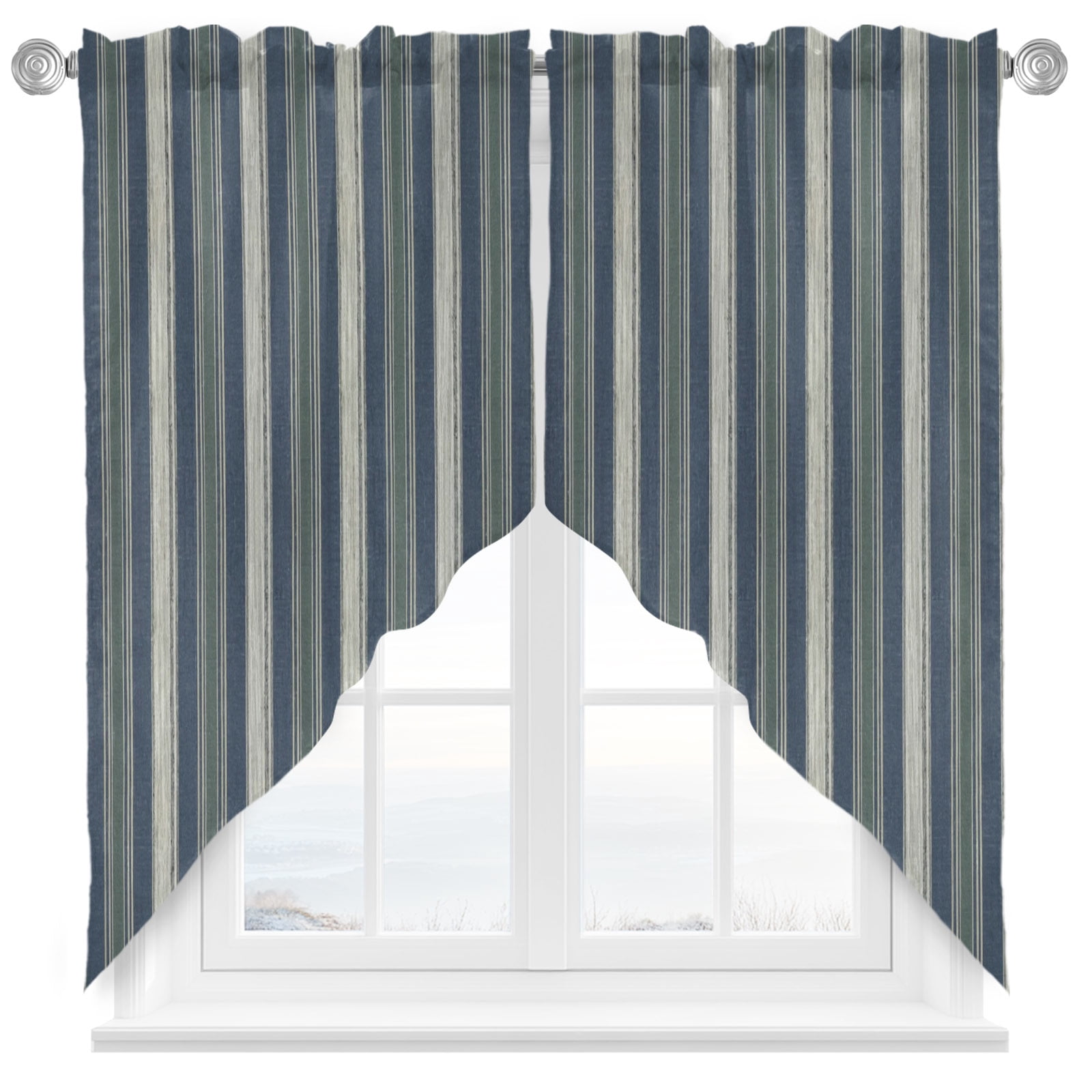Black Striped Swag Curtains Valance For Kitchen Windows, Farmhouse