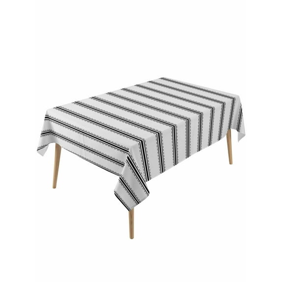 Black Striped Table Cloth, Black White Stripes Farmhouse Waterproof Tablecloth for Rectangle Tables, Reusable Washable Fabric Table Cover for Restaurant Kitchen Dining Tables 60"x120"