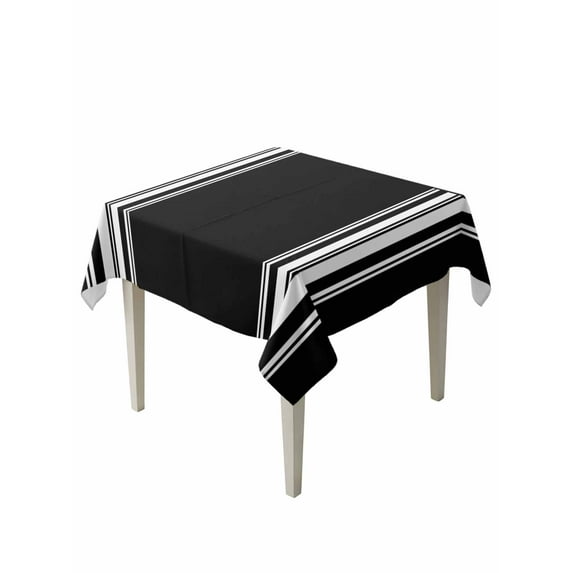 Black Striped Table Cloth, Farmhouse Black White Stripes Waterproof Tablecloth for Square Tables, Reusable Washable Fabric Table Cover for Restaurant Kitchen Dining Tables 60"x60"
