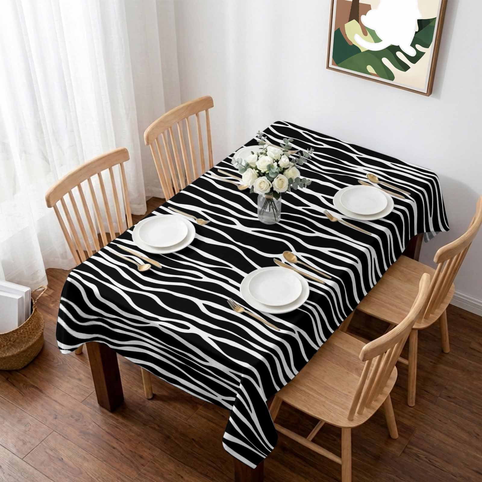 Black Striped Table Cloth Waterproof Tablecloths, Retro Wave Lines ...