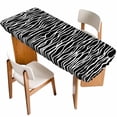 thumbnail image 1 of Black Striped Table Cloths for 8 Foot Rectangle Tables, Retro Wave Lines Texture Simple Patio Waterproof Elastic Fitted Tablecloths, Washable Rectangular Table Cover for Camping, 1 of 8