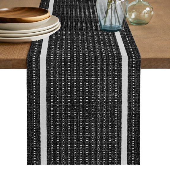 Black Striped Table Runner 36 Inches Long, Kitchen Dining Table Decoration, Farmhouse Modern Vertical Lines Coffee Tablerunner Dress Scarves Farmhouse Décor for Party, Holiday, 13 x 36