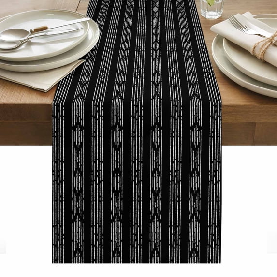 Black Striped Table Runner - 48 Inch Long, Kitchen Dining Table Runner Dresser Scarves, Modern Abstract Art Geometric Stripes Farmhouse Decor for Coffee Tables Wedding Party Banquet