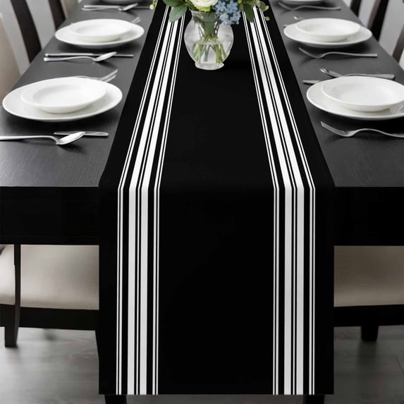 Black Striped Table Runner 72 Inches Long, Farmhouse Black White Stripes Kitchen Coffee Dining Table Decoration for Home Party Birthday Wedding Home Decor 14x72 Inches