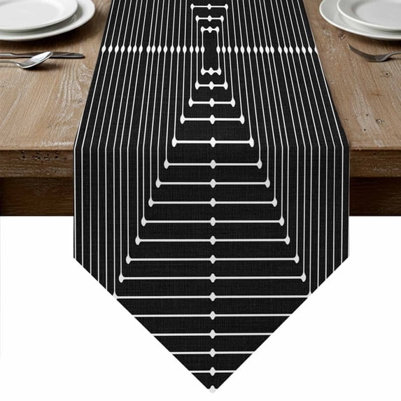 Black Striped Table Runner Linen Burlap Table Runner 70 Inches Long Farmhouse Stripes Geometric Abstract Dresser Scarves for Kitchen Island Coffee Dining Room Party Wedding Holiday Decor 13"x70"