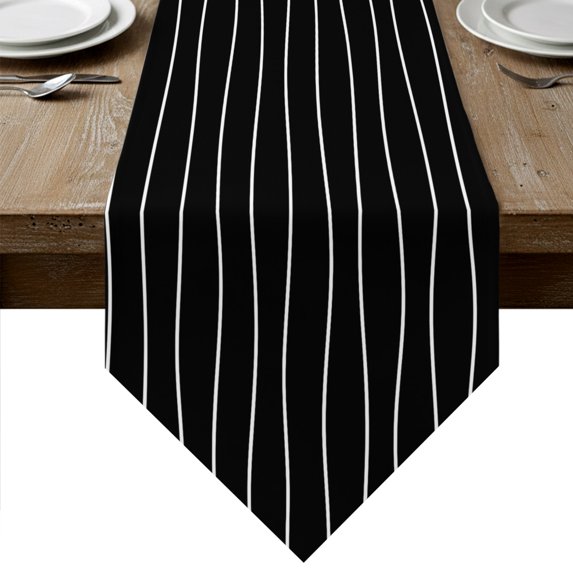 Black Striped Table Runner Linen Burlap Table Runner 72 Inches Long Modern Minimalist Boho Stripes Dresser Scarves for Kitchen Island Coffee Dining Room Party Wedding Holiday Decoration 13"x72"