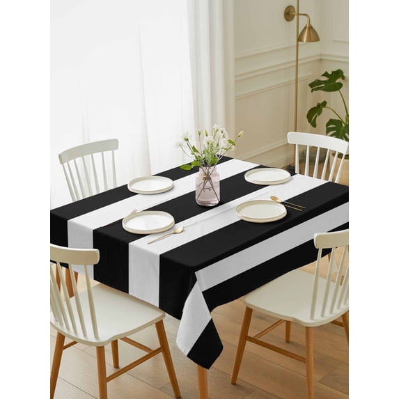 Black Striped Tablecloth Rectangle Table Cloth 52x70, Waterproof Tablecloth Outdoor Table Cloth, Modern Simple Monochrome Geometric White Washable Table Cover for Kitchen Dinning Party