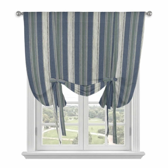 Black Striped Tie Up Curtains for Kitchen Windows,Adjustable Rod Pocket Valance 63 Inch Long, Farmhouse Stripes Modern Abstract Art Window Treatment Balloon Roman Blind Shade, 52" x 63"