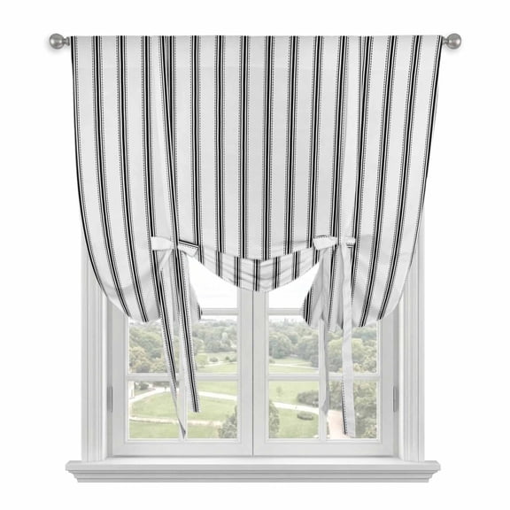 Black Striped Tie Up Curtains for Small Windows,Adjustable Rod Pocket Valance 45 Inch Short, Black White Stripes Farmhouse Window Treatment Balloon Roman Blind Shade, 34" x 45"