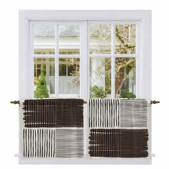 Black Striped Tier Curtains 36 Inch Length, Farmhouse Stripes Modern Abstract Art Cafe Short Curtains for Bathroom Over Sink, Small Kitchen Curtain Light Filtering Tiered Drapes 2 Panels 27.5"Wx36"L