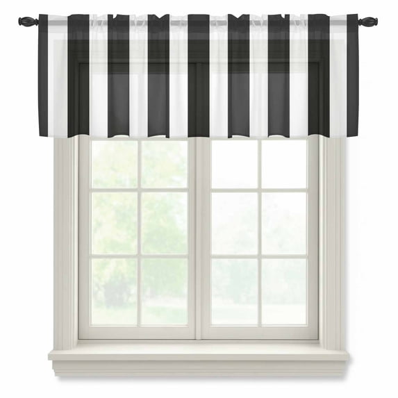 Black Striped Valance Curtains for Kitchen/Living Room/Bathroom/Bedroom Window, Rod Pocket Small Topper Half Short Window Curtains Voile Sheer Scarf, Modern Farmhouse Black and White Stripes 42"x18"