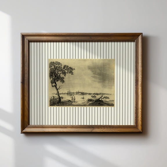 Black Striped Vintage Landscape Art Print English Cottage Decor Antique Botanical Artwork Grandmillennial