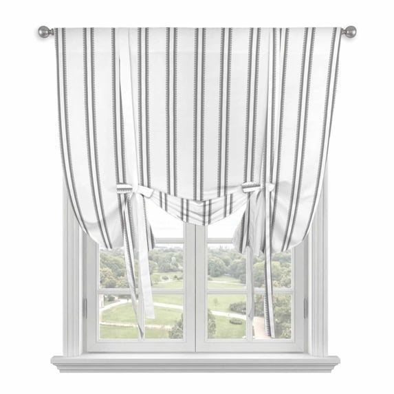 Black Striped Vintage Tie Up Curtains 45 Inches Long, Kitchen Window Curtains Over Sink, Farmhouse Lines Rustic Minimalist Small Window Curtains Balloon Curtains Valances for Bedroom/Cafe 34"x45"