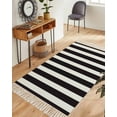 thumbnail image 1 of Black Striped Washable Area Rug 3'x5', Modern Farmhouse Black White Stripes Woven Cotton Tassels Kitchen Rugs, Non Slip Indoor Door Mat Throw Carpet for Entryway Living Room Nursery Laundry Room, 1 of 9