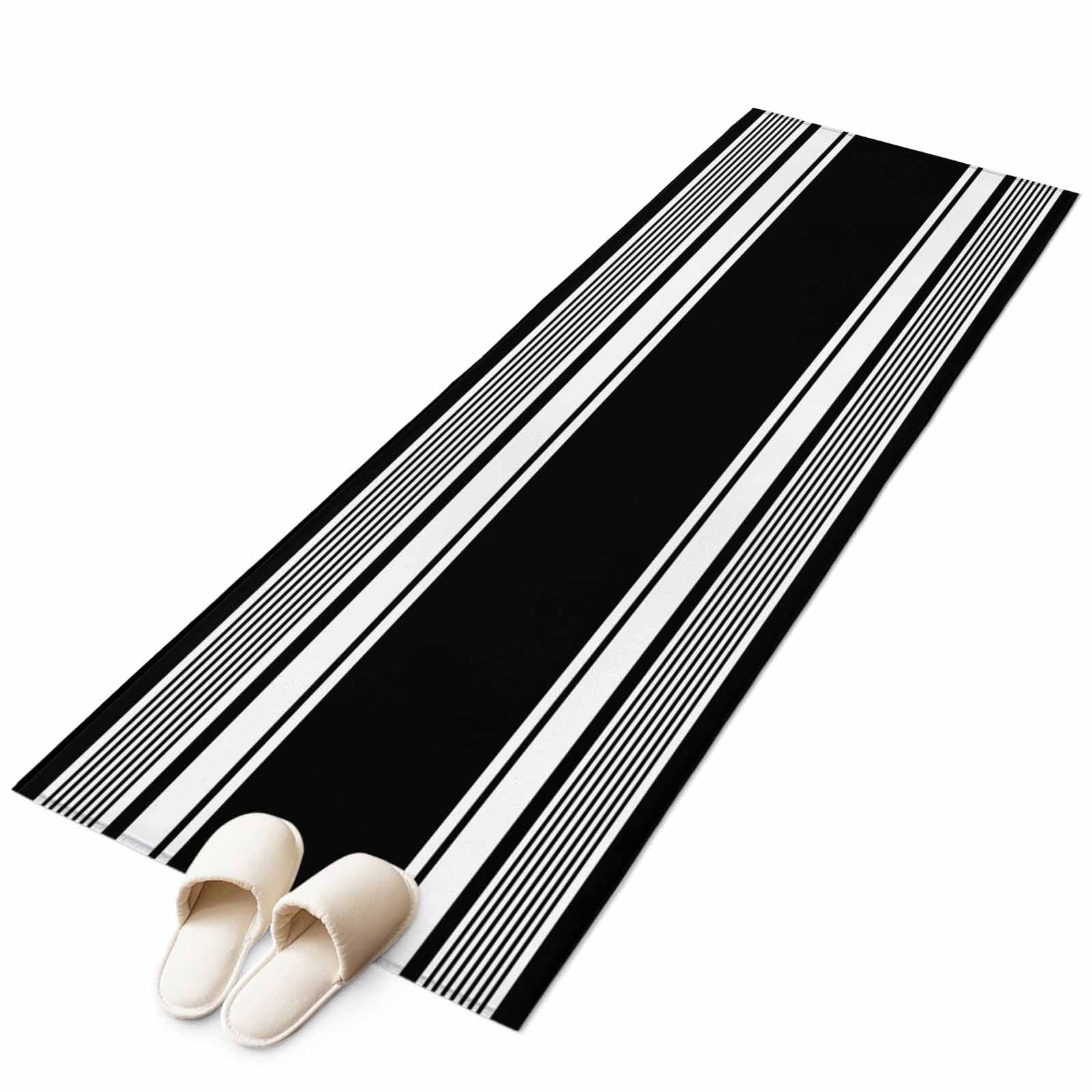 Black Striped Washable Runner Rugs 2'x6', Modern Classic Stripe Rustic ...