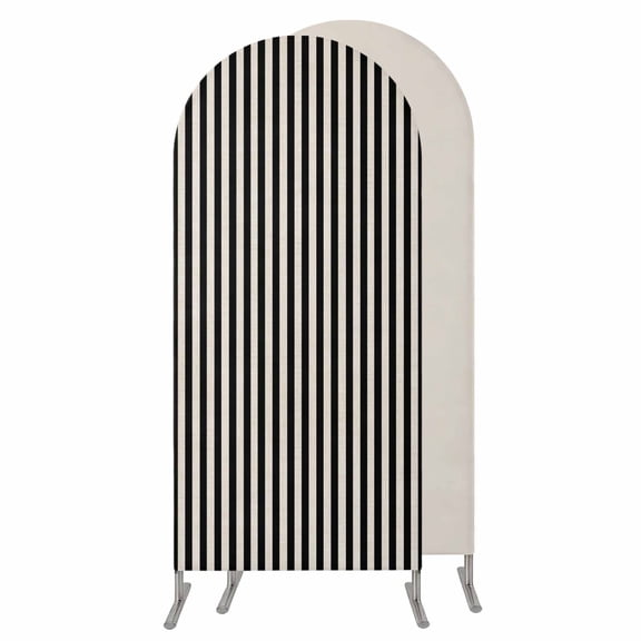 Black Striped Wedding Arch Cover, Stretchy Spandex Arch Backdrop Stand Covers 4 FT, Modern Simple Farmhouse Beige Vintage Round Top Arched Backdrop Cover for Birthday Party Ceremony Baby Shower Event