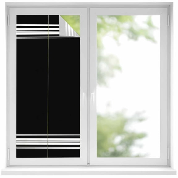 Black Striped Window Privacy Film, Farmhouse Black White Stripes Static Cling UV Sun Blocking Heat Control Window Tint Day and Night, Non-Adhesive Reusable One Way Windows Privacy Cover 17.7''x39.3''