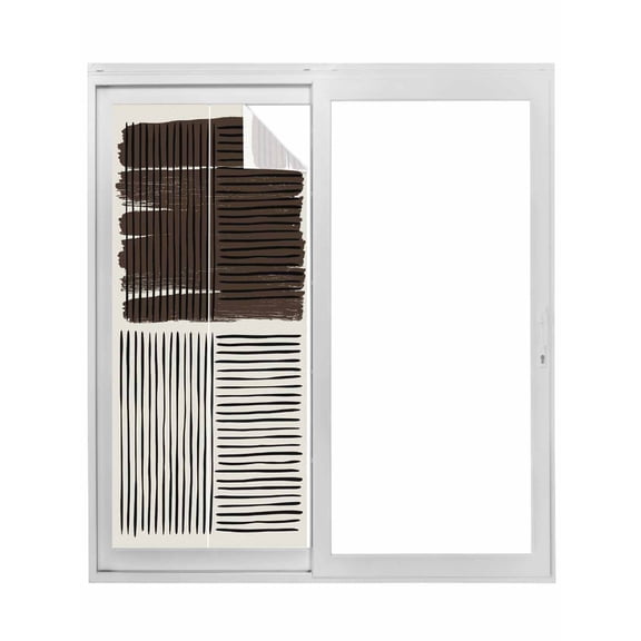 Black Striped Window Privacy Film, Farmhouse Stripes Modern Abstract Art Static Cling UV Sun Blocking Tint Film Heat Control Windows Films for Bedroom Bathroom, Window Stickers 23.6"x59"
