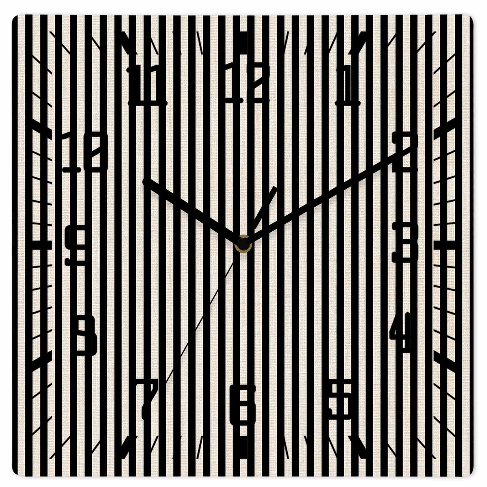 Black Striped Wooden Wall Clock Silent Non Ticking, Modern Simple ...