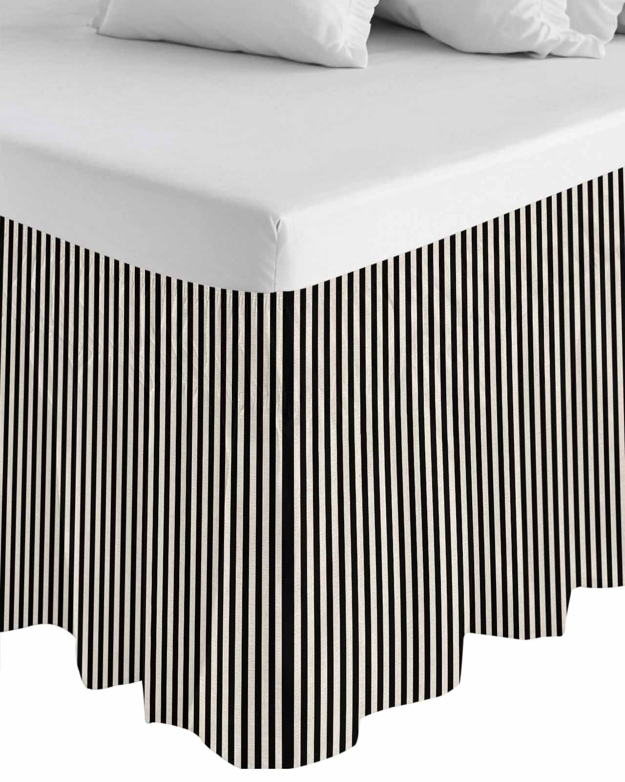 Black Striped Wrap Around Bed Skirts for California King Bed 18" Drop,Bed Skirt with Adjustable Elastic Belt Dust Ruffle Bed Valance for Bedroom Modern Simple Farmhouse Beige Vintage Bed Frame Cover