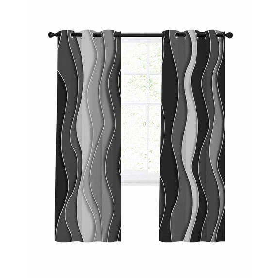 Black Stripes Blackout Curtains, Light Blocking Print Window Curtains, Modern Simple Greyish Gradient Lines Thermal Insulated Window Drapes for Living Room Kitchen Cafe 2 Panels, 104"W x 52"L