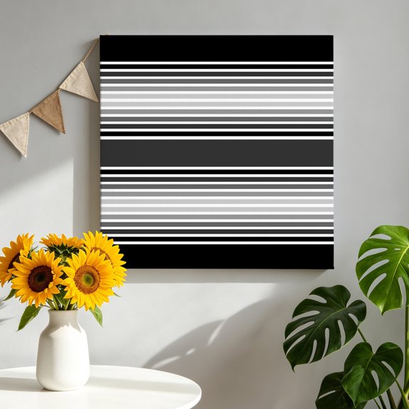 Black Stripes Canvas Wall Art for Living Room, Minimalist Stripe Modern Gradient Industrial Poster Print Painting for Bedroom Office Home Decoration Wall Pictures Prepare To Hang 8"x8"