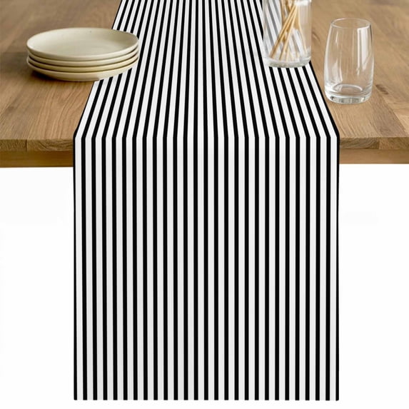 Black Stripes Cotton Linen Rectangle Table Runners 13"x48", Modern Farmhouse Striped Simple Classic Coffee Table Runner Dresser Scarves Luxury Table Runners for Wedding Party Banquet Dinner Decor