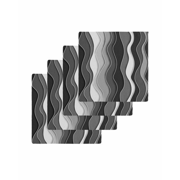 Black Stripes Kitchen Dish Towels for Drying Dishes Set of 4, Modern Simple Greyish Gradient Lines Waffle Weave Microfiber Terry Hand Tea Bathroom Towels Quick Dry & Absorbent Towel 12x12