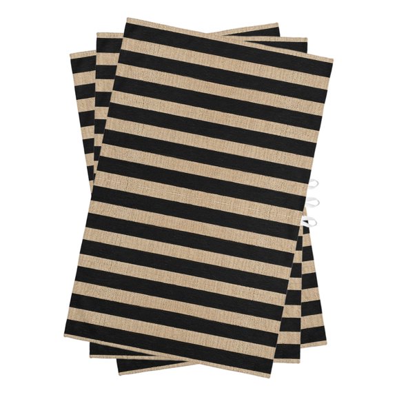 Black Stripes Kitchen Towels Dish Towel Pack of 3 Black Tan Striped Bands Rustic Farmhouse Boho Soft Dish Cloth Set Absorbent Dishcloth for Drying Dishes, Hand Towels 18 x 28 Inches