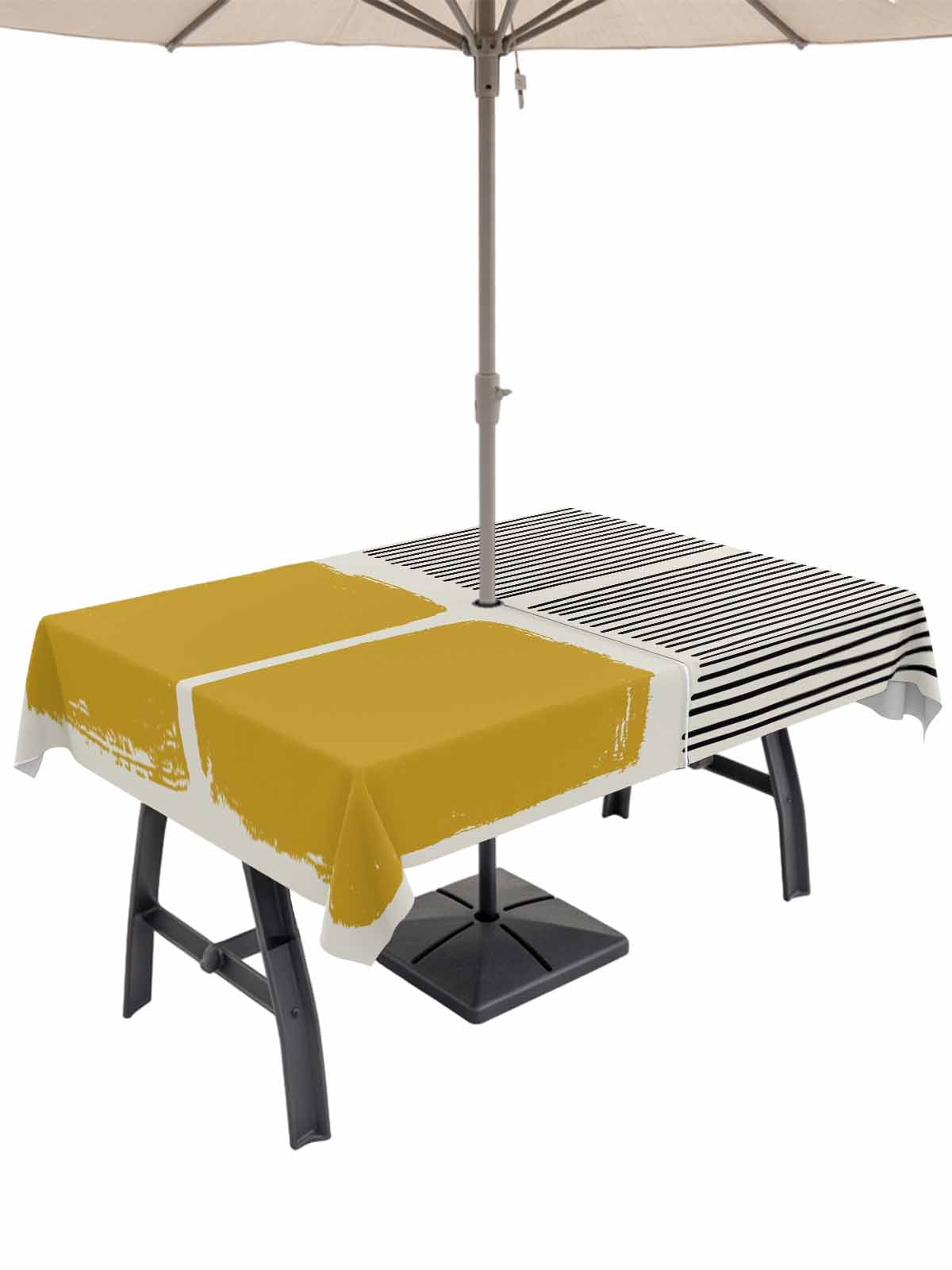 Black Stripes Rectangle Outdoor Tablecloth with Umbrella Hole Yellow ...