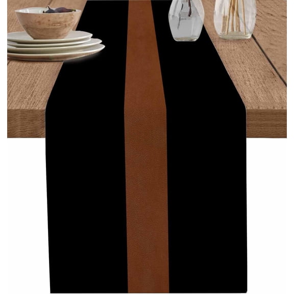 Black Stripes Table Runner 36 Inches Small - Kitchen Dining Burlap & Cotton Tablerunner for Small/Round/Square/Wedding/Coffee/Dining Table Party Home Décor Contemporary Brown Geometric Stripes Boho